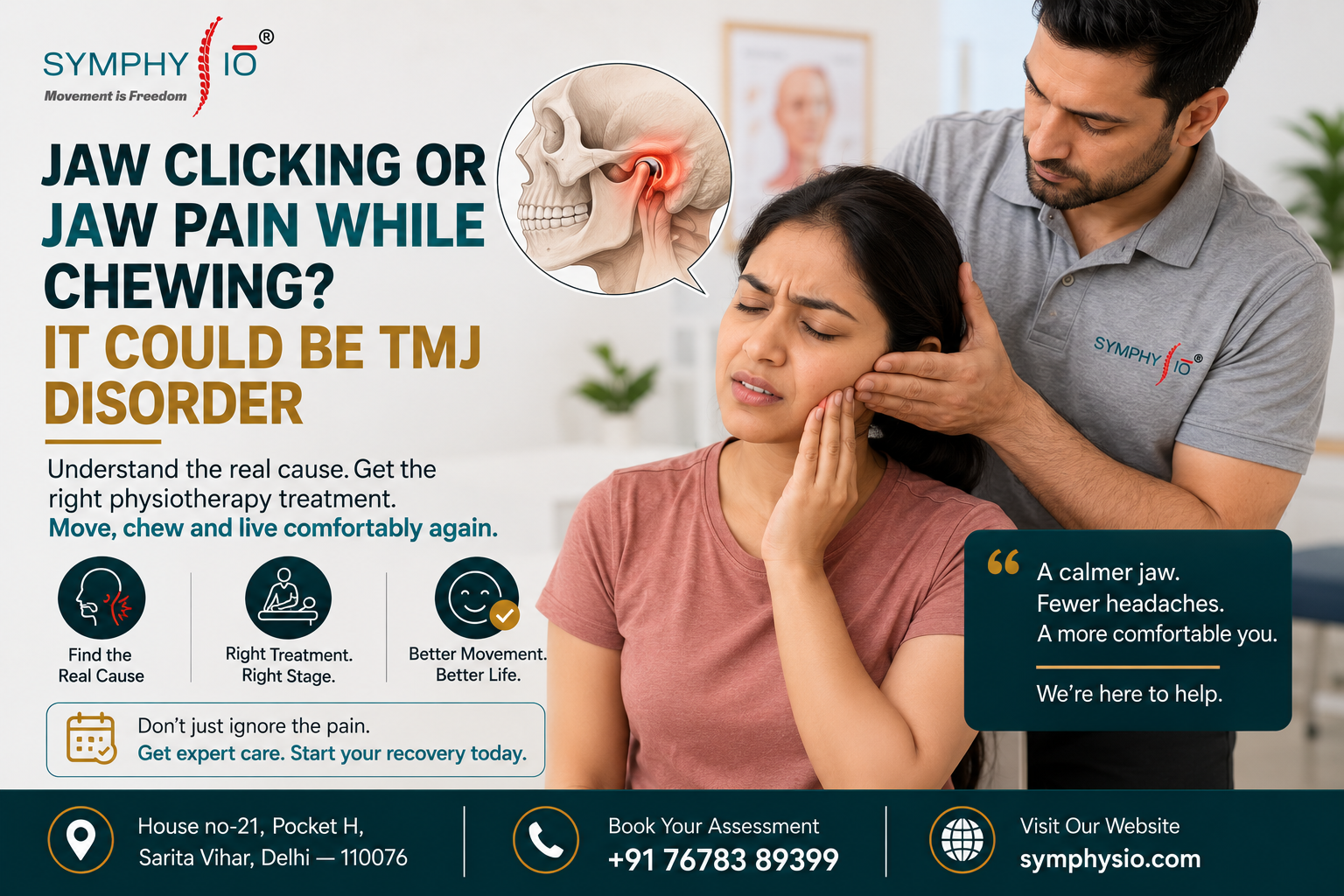 TMJ treatment in Sarita Vihar, Delhi - jaw pain and clicking physiotherapy assessment at Symphysio