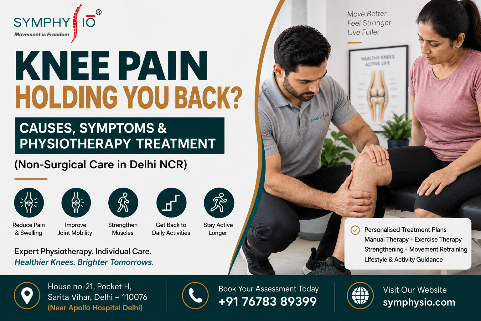 Person experiencing knee pain while climbing stairs