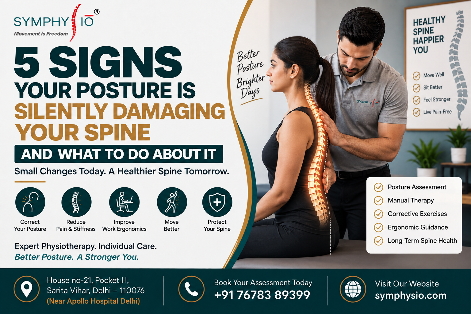 5 signs your posture is damaging your spine - posture correction physiotherapy at Symphysio Sarita Vihar Delhi