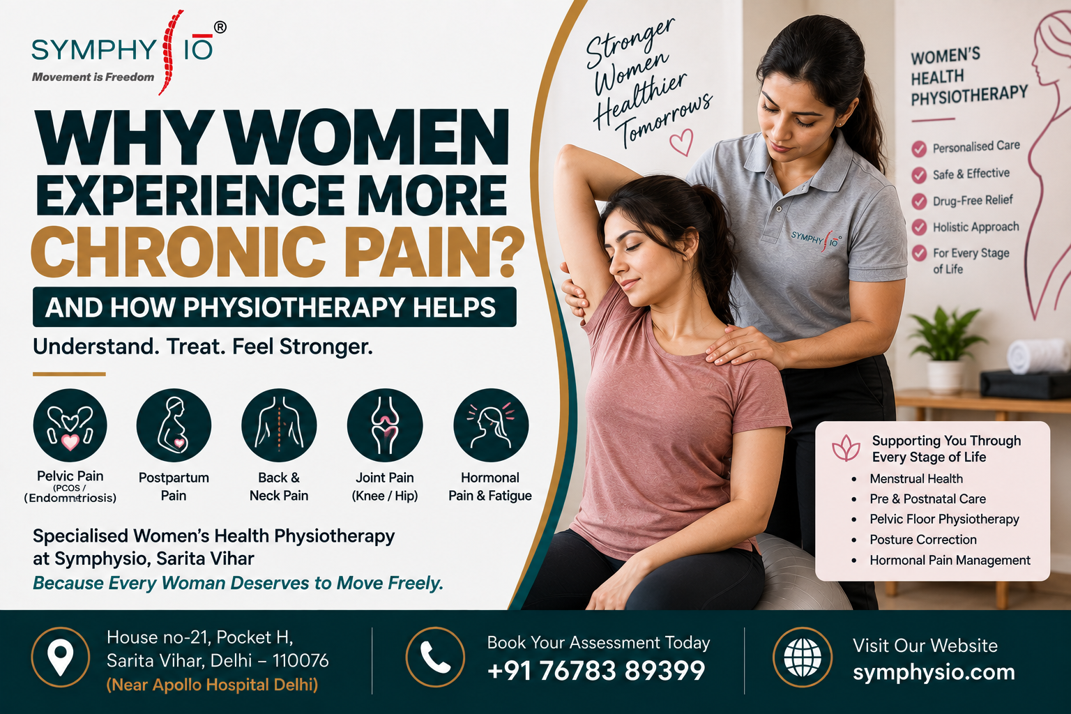 Why women experience more chronic pain and how physiotherapy helps - women's health physiotherapy at Symphysio Delhi